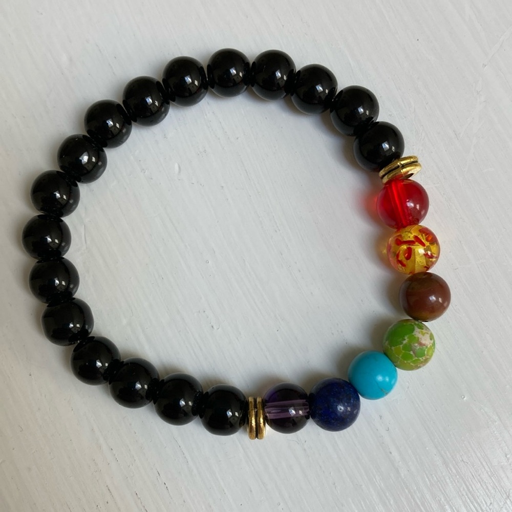 Bracelet, Black Lava Chakra, Stretch